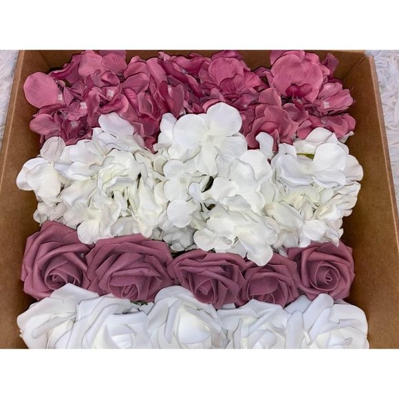 20 Count | Mauve Pink White Hydrangeas & Flowers Wedding Centerpiece Bouquet - Picture 2 of 5